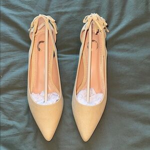 Elegant Tan Women's Heels with Bow Accent